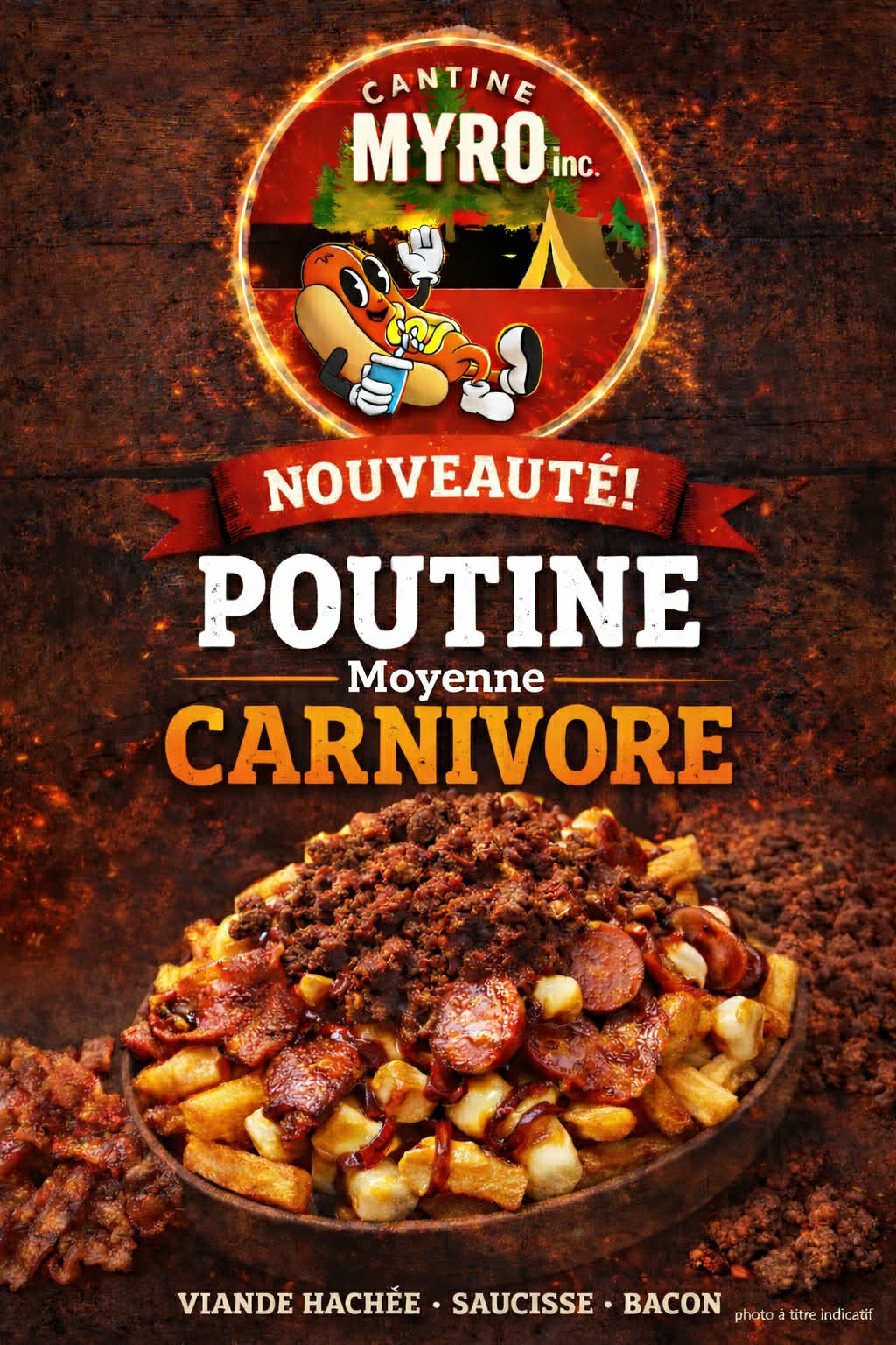 Poutine Carnivore — viande hachée, saucisse, bacon