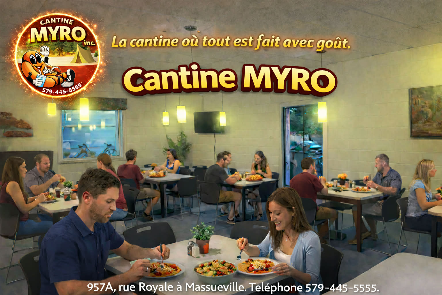 Intérieur de Cantine Myro à Massueville — tables avec clients