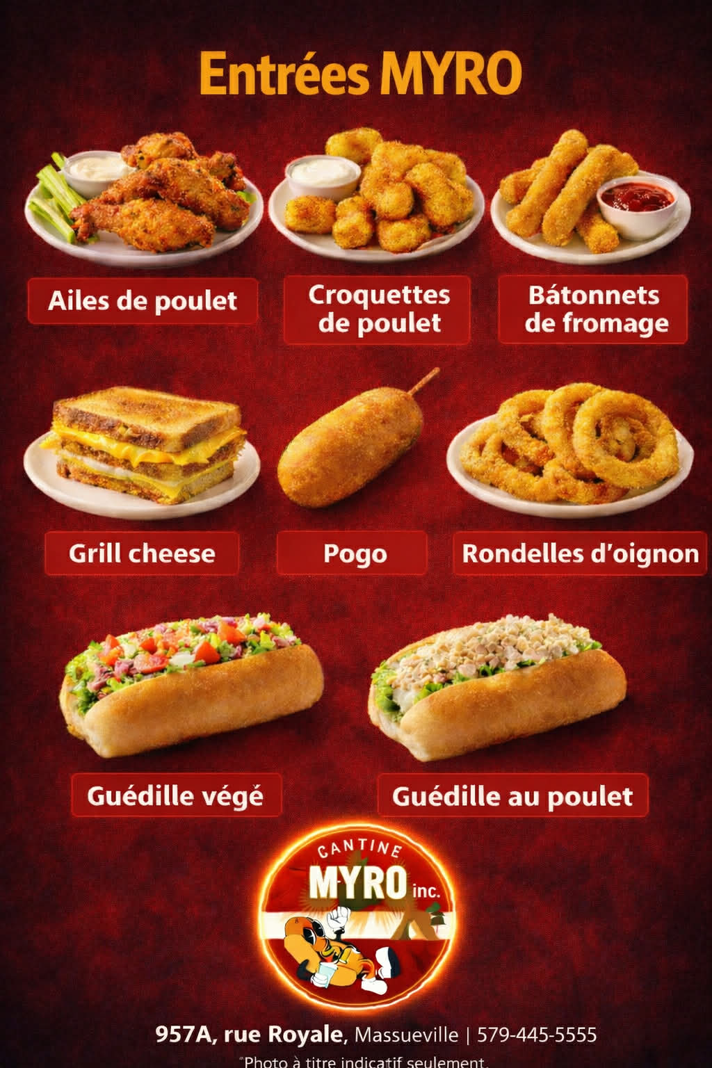 Entrées Cantine Myro — ailes, croquettes, rondelles