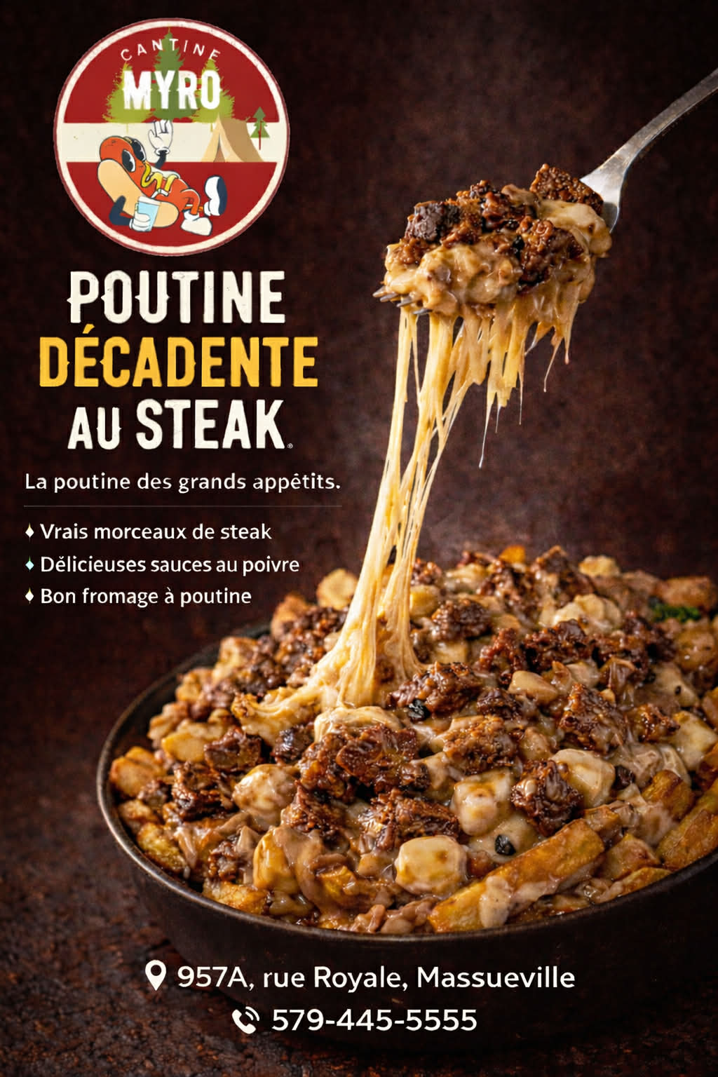 Poutine décadente au steak, sauce au poivre maison